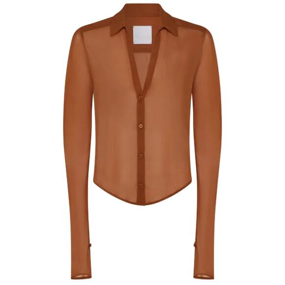 Paris Georgia Sheer Silk Blouse in Toffee XS - Picture 1 of 2